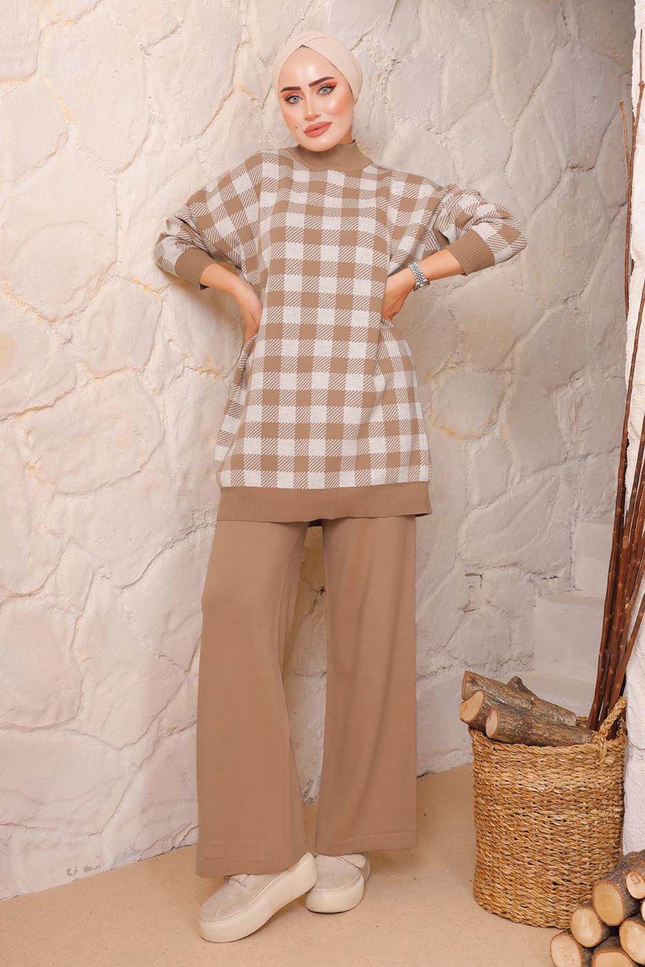 Vêtements hijab TABA ENSEMBLE PANTALON EN MAILLE À CARREAUX 5692