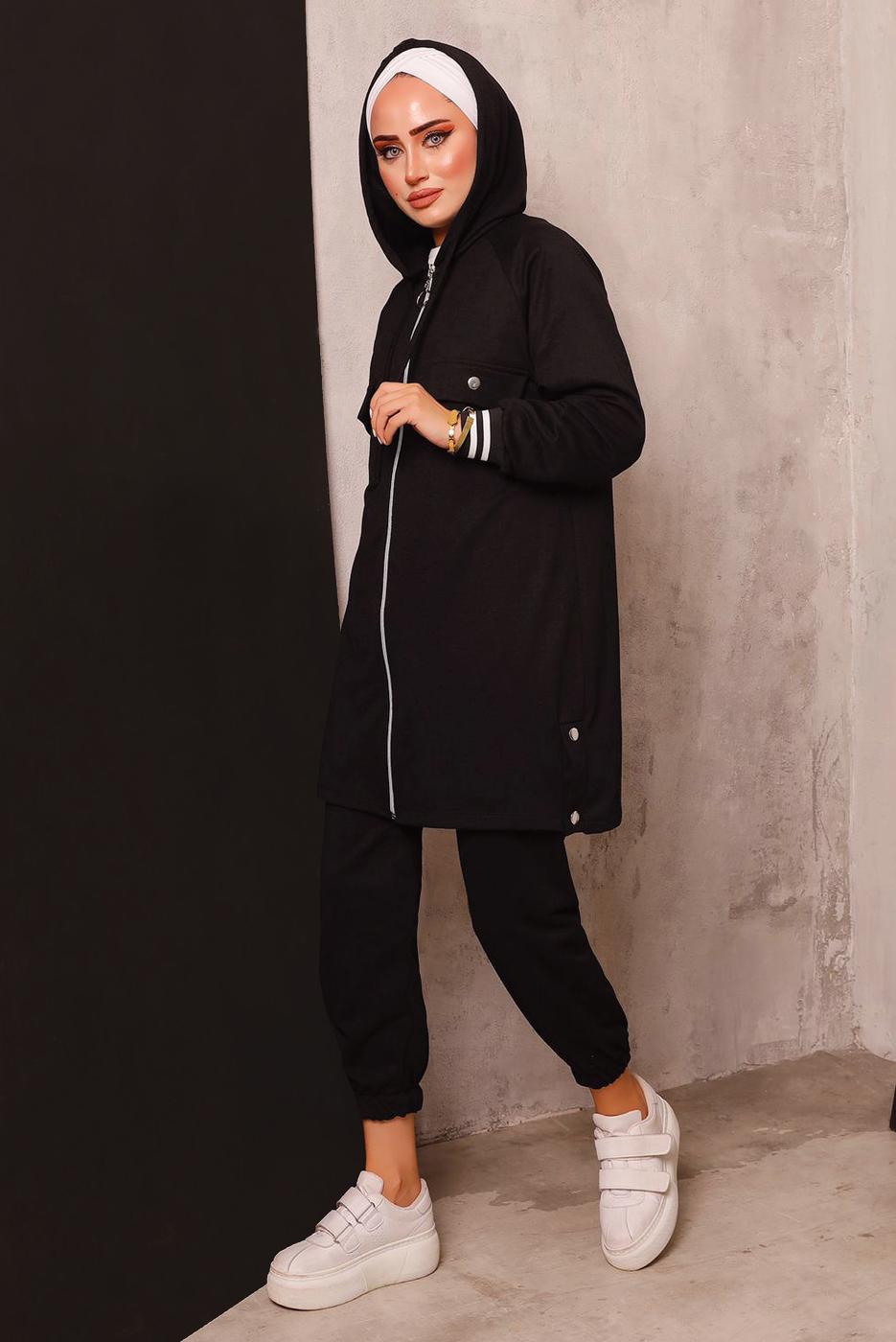 Tesettür giyim SİYAH FERMUARLI PANTOLONLU TAKIM 5872 