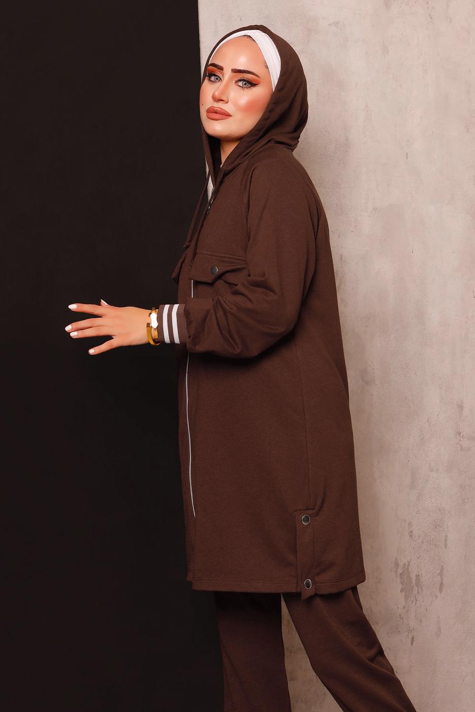 Tesettür giyim KAHVE FERMUARLI PANTOLONLU TAKIM 5872 