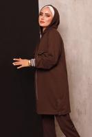Tesettür giyim KAHVE FERMUARLI PANTOLONLU TAKIM 5872 