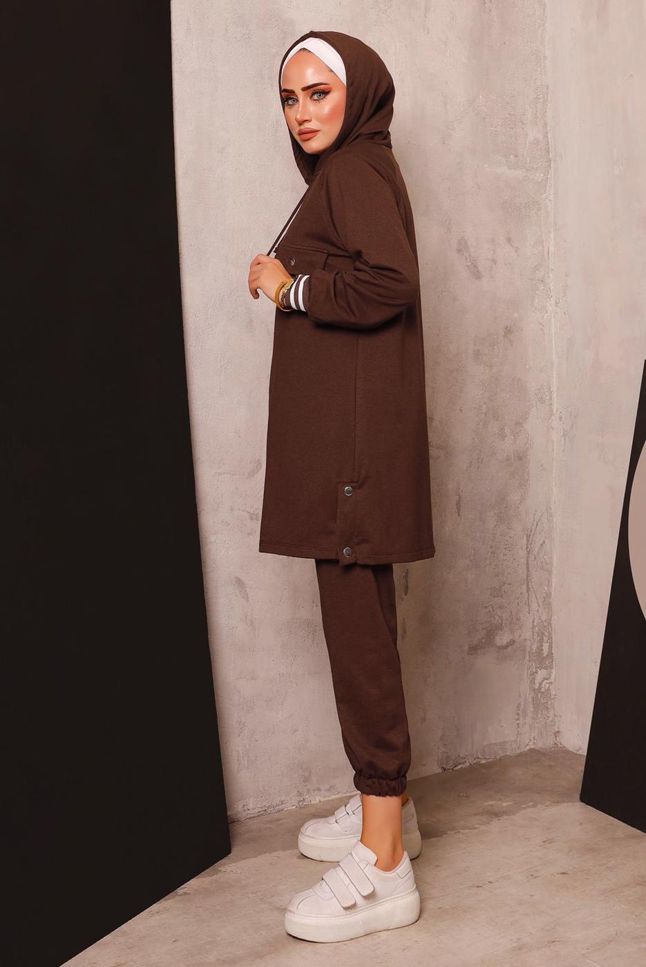 Tesettür giyim KAHVE FERMUARLI PANTOLONLU TAKIM 5872 