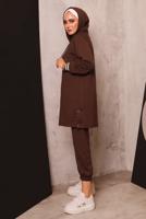 Tesettür giyim KAHVE FERMUARLI PANTOLONLU TAKIM 5872 