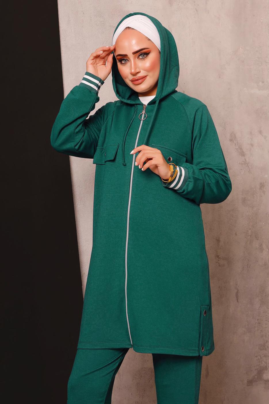 Tesettür giyim MAVİ FERMUARLI PANTOLONLU TAKIM 5872 