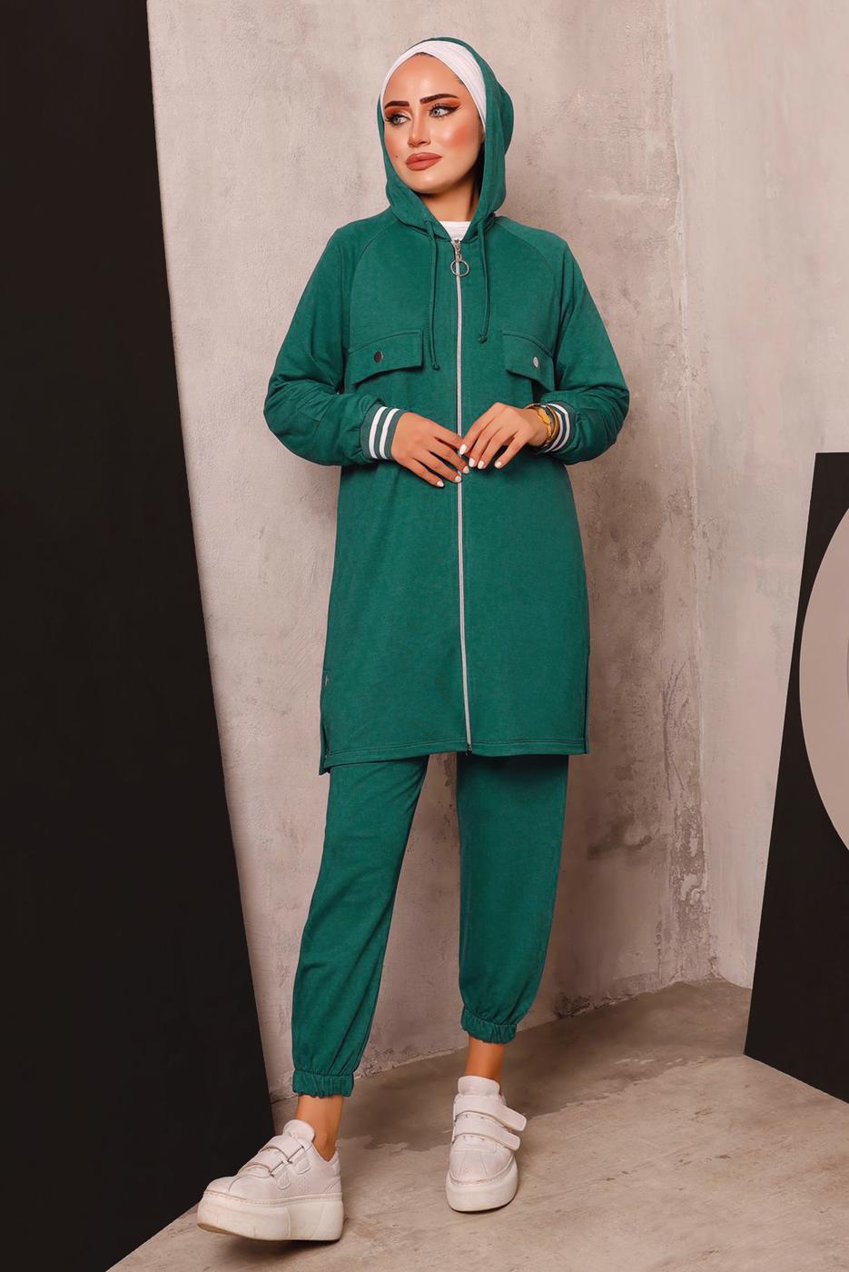 Tesettür giyim MAVİ FERMUARLI PANTOLONLU TAKIM 5872 