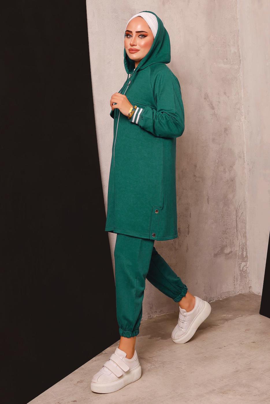 Tesettür giyim MAVİ FERMUARLI PANTOLONLU TAKIM 5872 