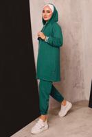 Tesettür giyim MAVİ FERMUARLI PANTOLONLU TAKIM 5872 