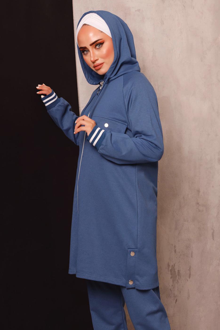 Tesettür giyim LACİVERT FERMUARLI PANTOLONLU TAKIM 5872 