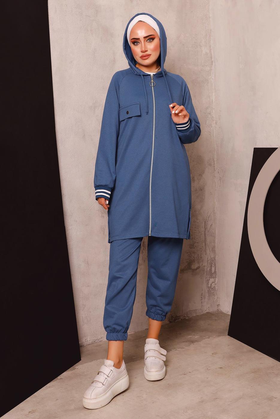 Tesettür giyim LACİVERT FERMUARLI PANTOLONLU TAKIM 5872 