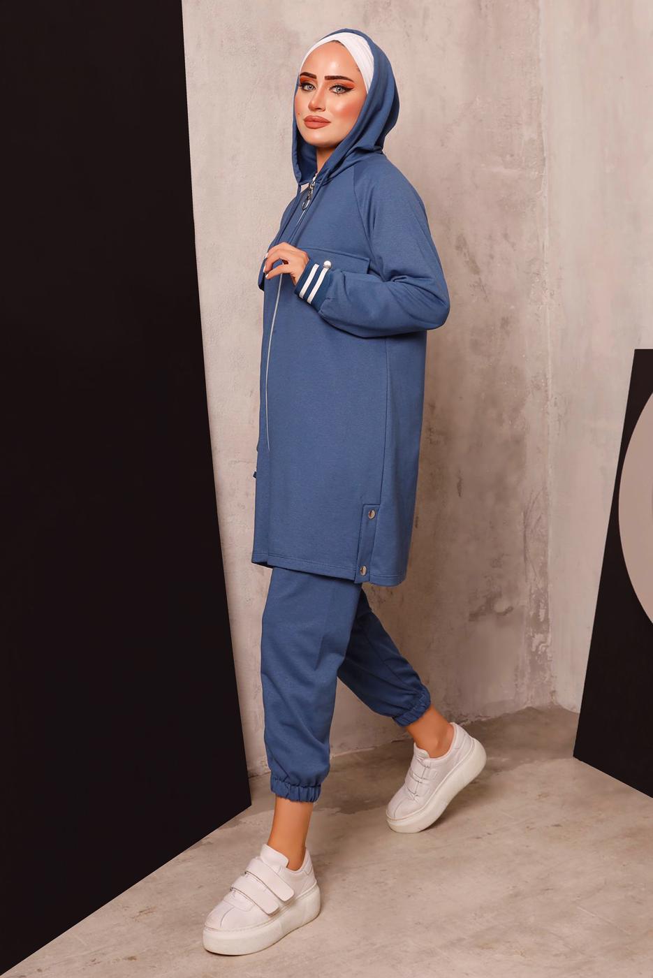 Tesettür giyim LACİVERT FERMUARLI PANTOLONLU TAKIM 5872 