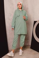 Tesettür giyim YEŞİL FERMUARLI PANTOLONLU TAKIM 5872 