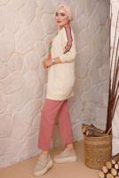 Tesettür giyim PUDRA BASKILI PANTOLONLU TAKIM 6172	