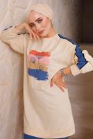 Tesettür giyim LACİVERT BASKILI PANTOLONLU TAKIM 6172	