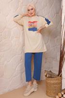 Tesettür giyim LACİVERT BASKILI PANTOLONLU TAKIM 6172	