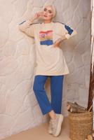 Tesettür giyim LACİVERT BASKILI PANTOLONLU TAKIM 6172	