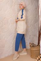 Tesettür giyim LACİVERT BASKILI PANTOLONLU TAKIM 6172	