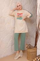 Tesettür giyim YEŞİL BASKILI PANTOLONLU TAKIM 6172	