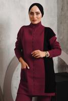 Tesettür giyim BORDO DESENLİ TRİKO PANTOLONLU TAKIM 6192