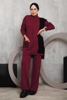 Tesettür giyim BORDO DESENLİ TRİKO PANTOLONLU TAKIM 6192