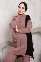 Tesettür giyim PUDRA DESENLİ TRİKO PANTOLONLU TAKIM 6192