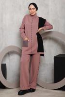 Tesettür giyim PUDRA DESENLİ TRİKO PANTOLONLU TAKIM 6192