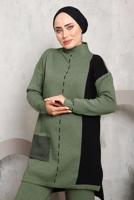 Hijab clothing GREEN PATTERNED KNITWEAR PANTS SUIT 6192