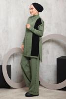 Hijab clothing GREEN PATTERNED KNITWEAR PANTS SUIT 6192