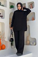 Tesettür giyim SİYAH BAKLAVA DESENLİ PANTOLONLU TRİKO TAKIM 6216 