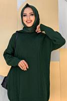 Tesettür giyim YEŞİL BAKLAVA DESENLİ PANTOLONLU TRİKO TAKIM 6216 