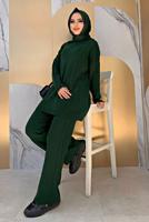 Tesettür giyim YEŞİL BAKLAVA DESENLİ PANTOLONLU TRİKO TAKIM 6216 
