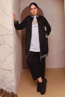 Tesettür giyim SİYAH SİM DETAYLI ÜÇLÜ PANTOLONLU TAKIM 6472 