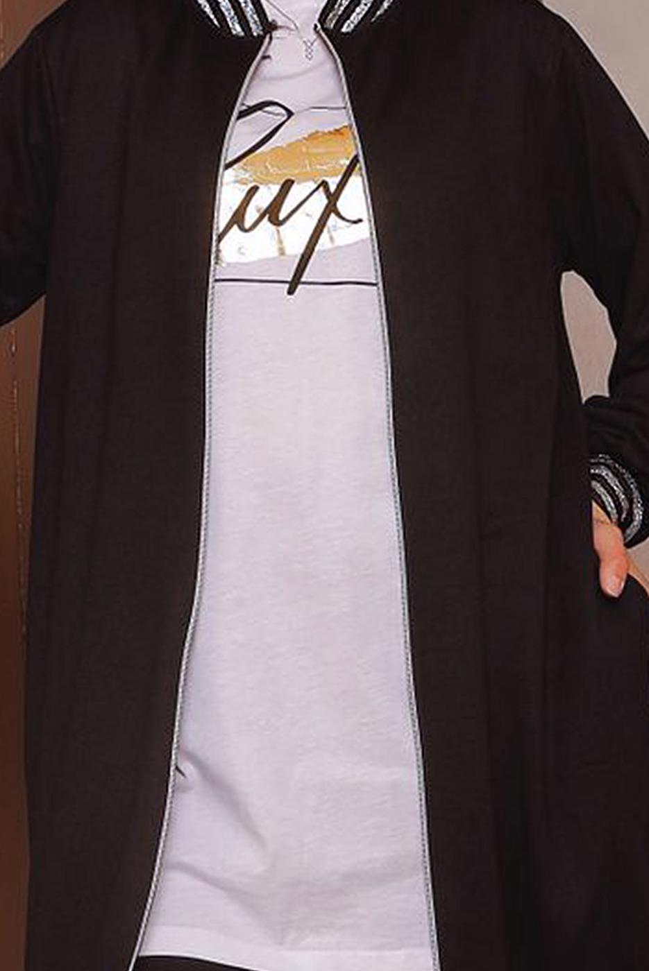 Tesettür giyim SİYAH SİM DETAYLI ÜÇLÜ PANTOLONLU TAKIM 6472 