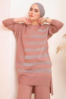 Hijab clothing POWDER SILVERY PATTERNED KNITWEAR PANTS SUIT 6592 