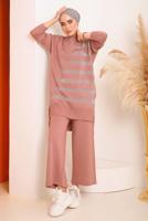 Hijab clothing POWDER SILVERY PATTERNED KNITWEAR PANTS SUIT 6592 