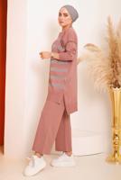 Hijab clothing POWDER SILVERY PATTERNED KNITWEAR PANTS SUIT 6592 