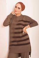 Vêtements hijab TABA ENSEMBLE PANTALON EN MAILLE A MOTIFS ARGENTÉS 6592