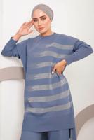 Tesettür giyim LACİVERT SİMLİ DESENLİ PANTOLONLU TRİKO TAKIM 6592	