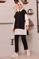 Tesettür giyim SİYAH BAĞLAMA DETAYLI ÜÇLÜ PANT. TAKIM 6772