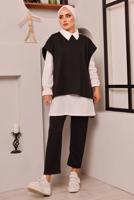 Tesettür giyim SİYAH BAĞLAMA DETAYLI ÜÇLÜ PANT. TAKIM 6772