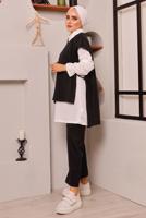 Tesettür giyim SİYAH BAĞLAMA DETAYLI ÜÇLÜ PANT. TAKIM 6772