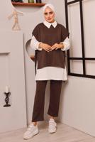Tesettür giyim KAHVE BAĞLAMA DETAYLI ÜÇLÜ PANT. TAKIM 6772