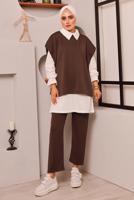 Tesettür giyim KAHVE BAĞLAMA DETAYLI ÜÇLÜ PANT. TAKIM 6772