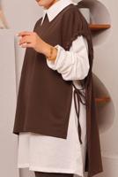 Tesettür giyim KAHVE BAĞLAMA DETAYLI ÜÇLÜ PANT. TAKIM 6772