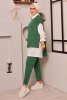 Tesettür giyim YEŞİL BAĞLAMA DETAYLI ÜÇLÜ PANT. TAKIM 6772