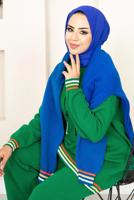 Tesettür giyim YEŞİL DESENLİ RİBANALI TRİKO PANTOLONLU TAKIM 6922