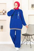 Tesettür giyim LACİVERT DESENLİ RİBANALI TRİKO PANTOLONLU TAKIM 6922