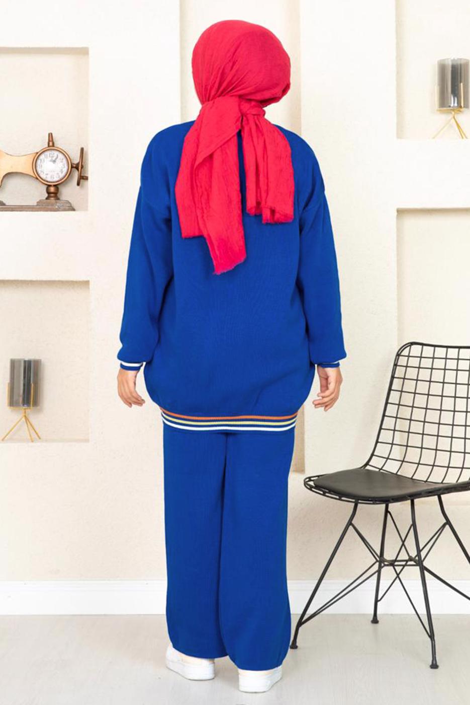 Tesettür giyim LACİVERT DESENLİ RİBANALI TRİKO PANTOLONLU TAKIM 6922