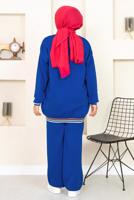 Tesettür giyim LACİVERT DESENLİ RİBANALI TRİKO PANTOLONLU TAKIM 6922