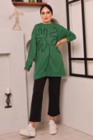 Tesettür giyim YEŞİL DESENLİ İKİLİ PANTOLONLU EŞOFMAN TAKIM 7182 
