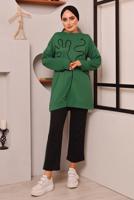 Tesettür giyim YEŞİL DESENLİ İKİLİ PANTOLONLU EŞOFMAN TAKIM 7182 