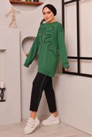 Tesettür giyim YEŞİL DESENLİ İKİLİ PANTOLONLU EŞOFMAN TAKIM 7182 